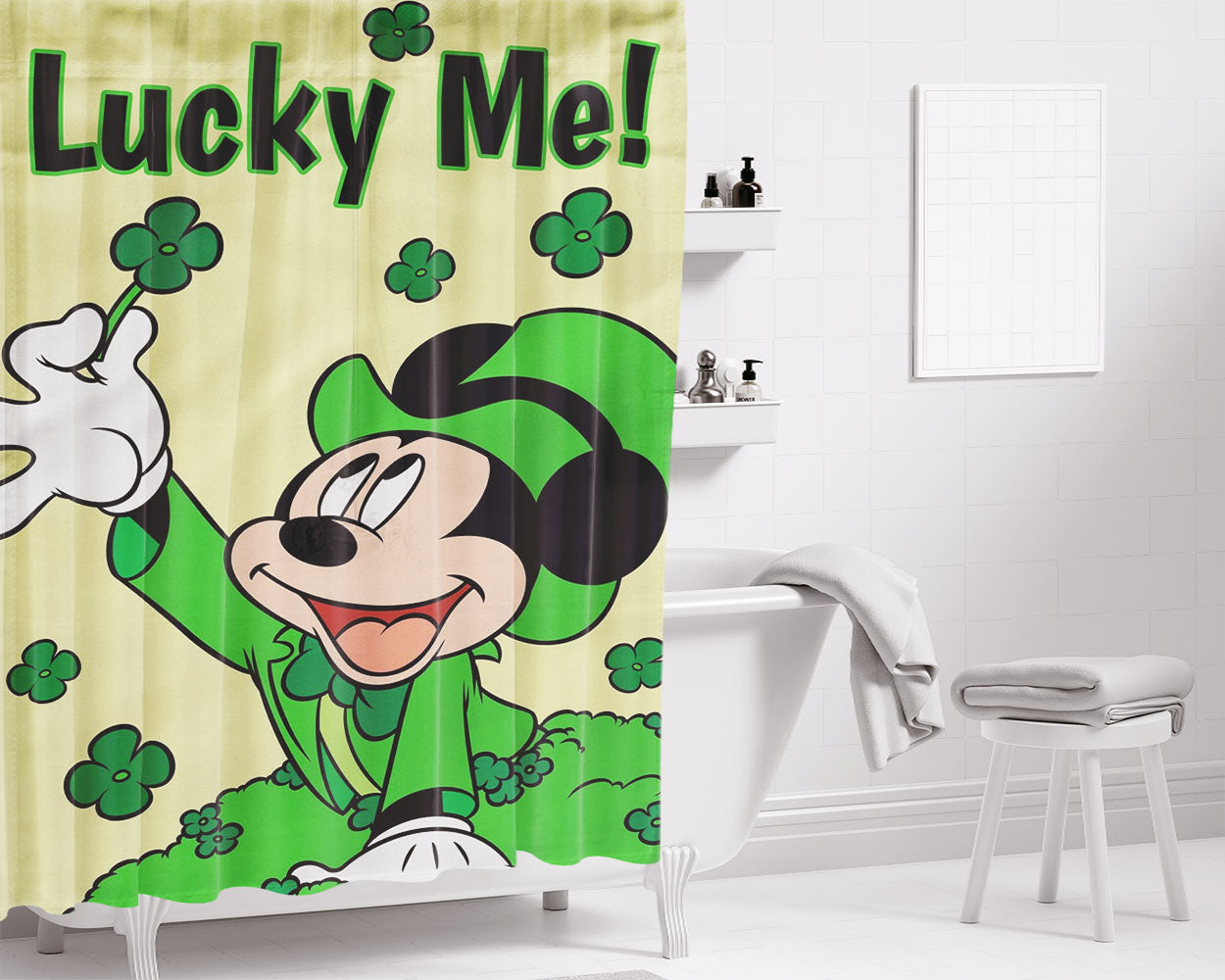 Disney Mickey Mouse Kingdom Hearts Pattern Bathroom Shower Curtain Fabric Waterproof | 66 X 72 Inch