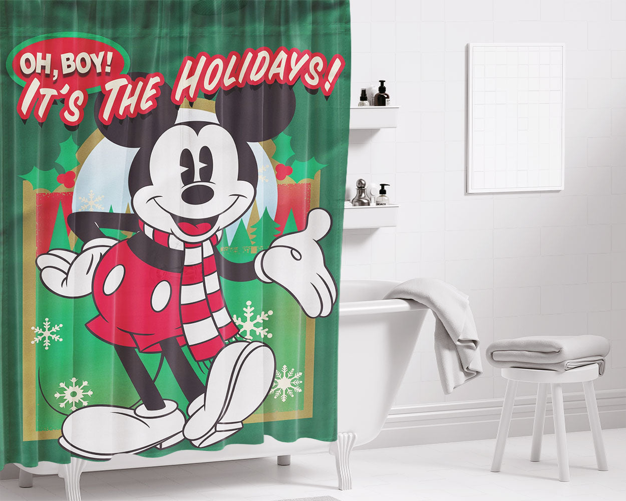 Disney Mickey Summer Bathroom Shower Curtain Fabric Waterproof | 66 X 72 Inch