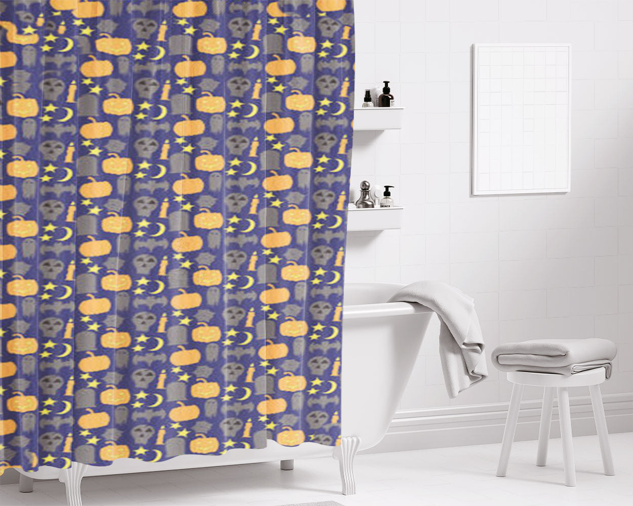 Donald Duck Purple Halloween Pattern Bathroom Shower Curtain Fabric Waterproof | 66 X 72 Inch