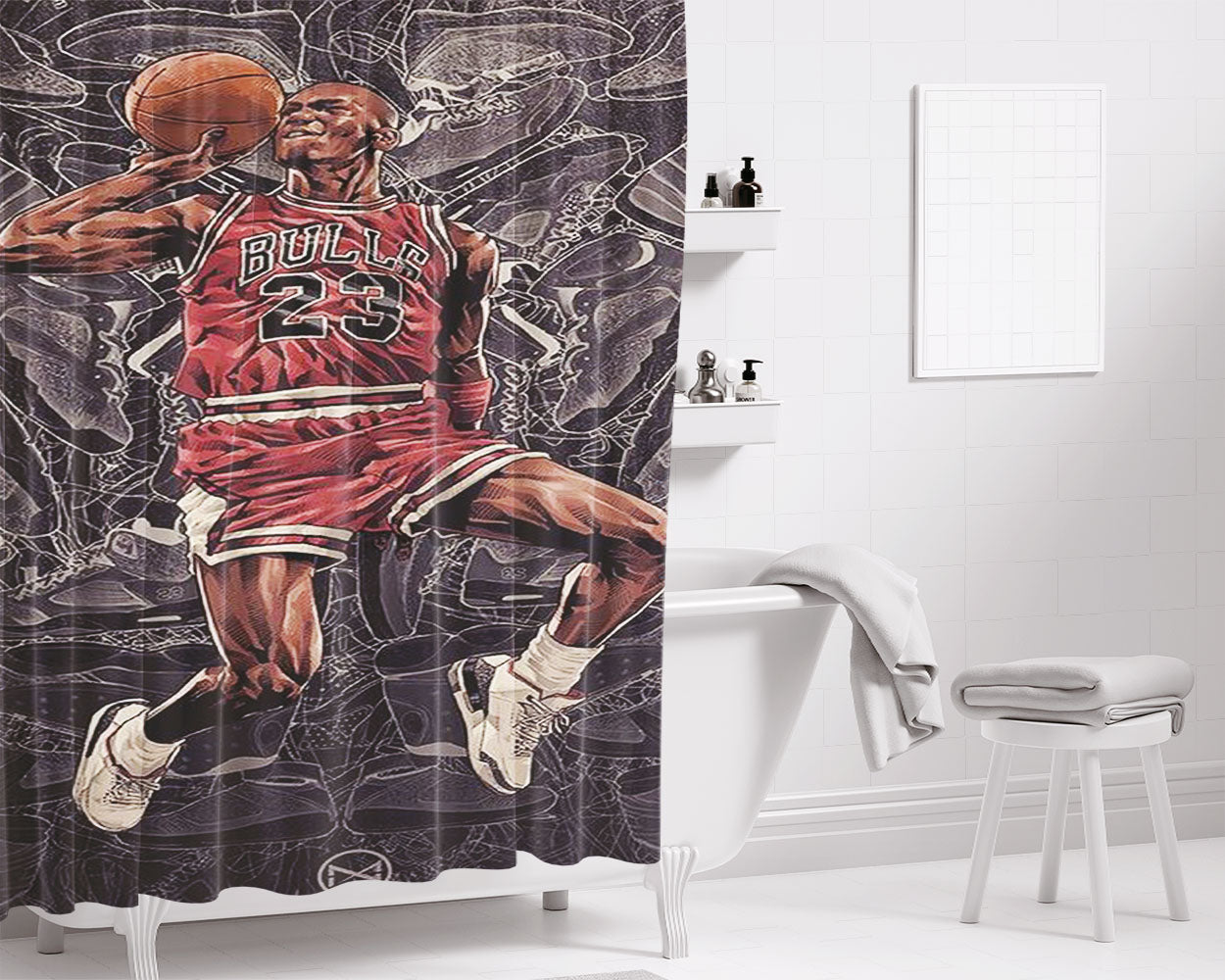 Fly Emirates White Paris Saint German Psg Feat Jordan Bathroom Shower Curtain Fabric Waterproof | 66 X 72 Inch