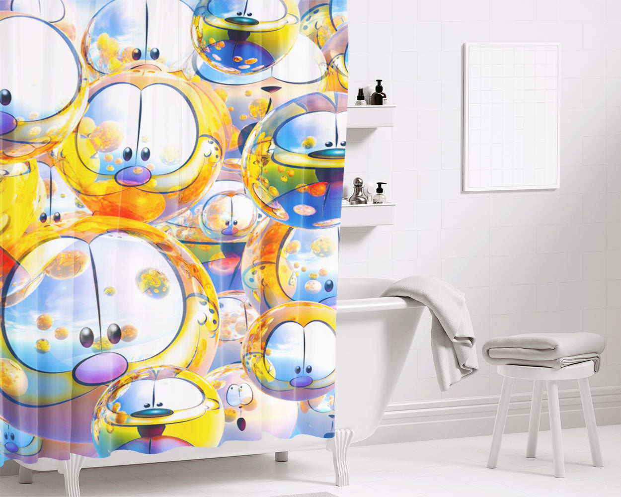 Garfield And Dog Bathroom Shower Curtain Fabric Waterproof | 66 X 72 Inch