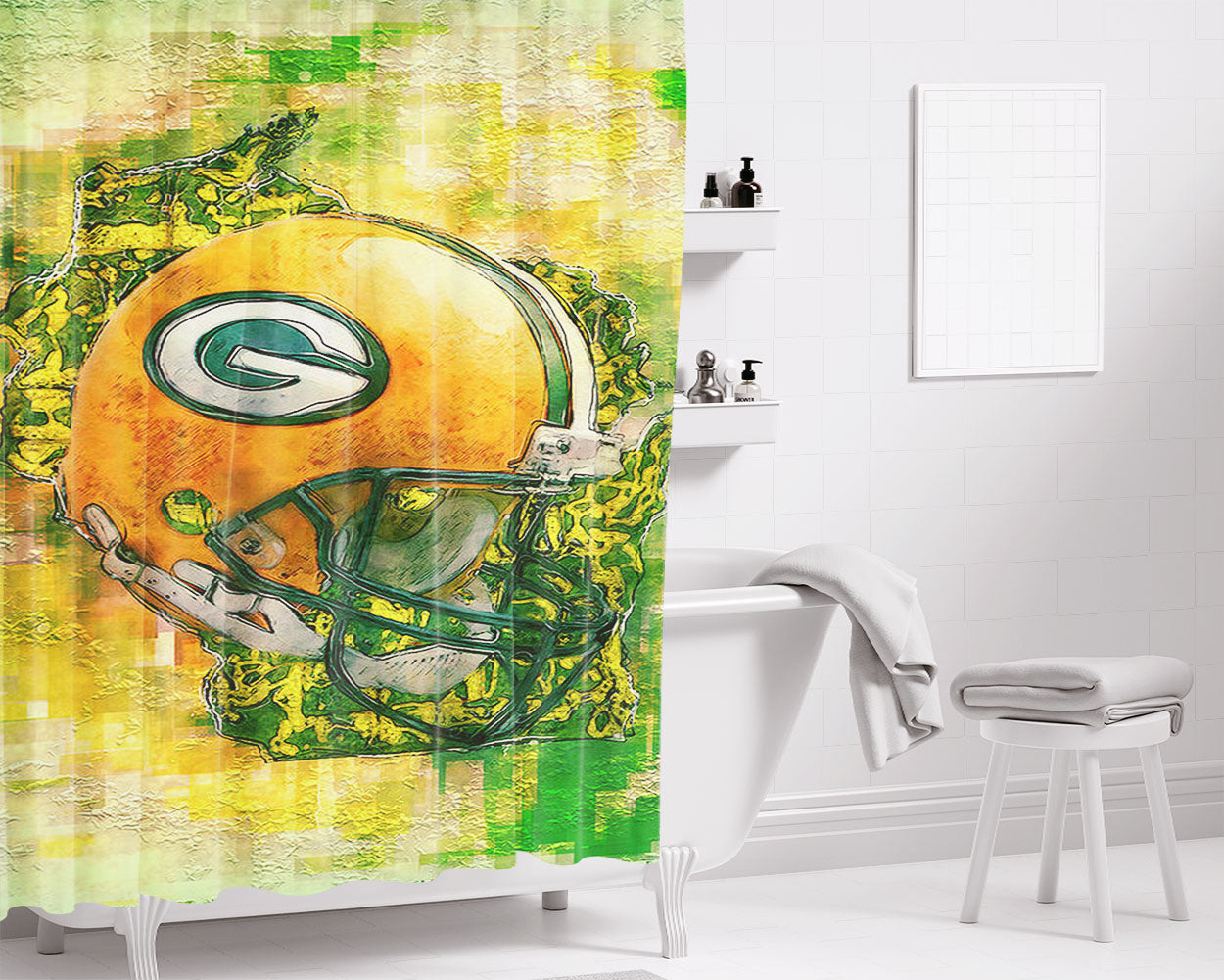 Green Bay Packers Go Bathroom Shower Curtain Fabric Waterproof | 66 X 72 Inch