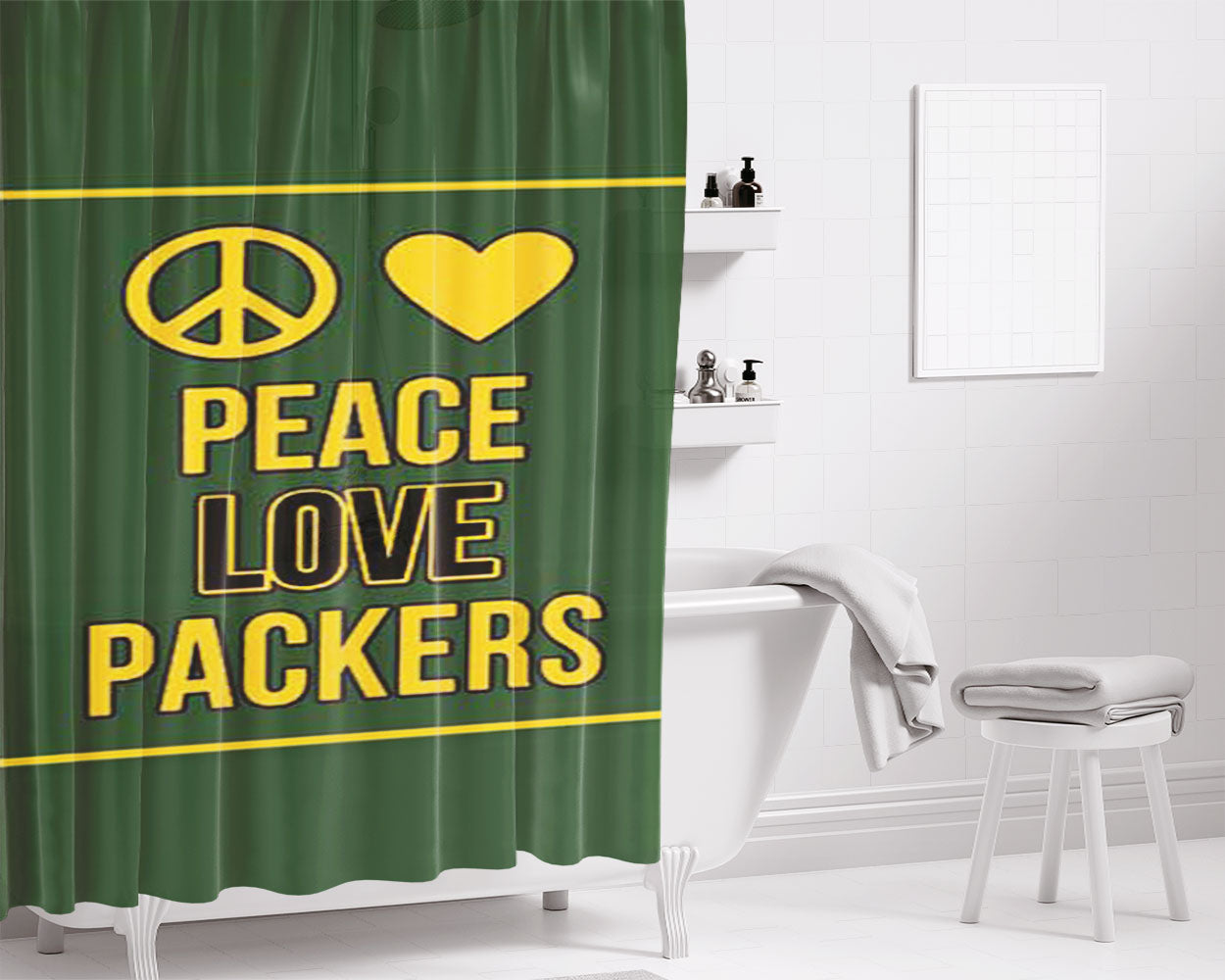 Green Bay Packers Nfl Bathroom Shower Curtain Fabric Waterproof | 66 X 72 Inch