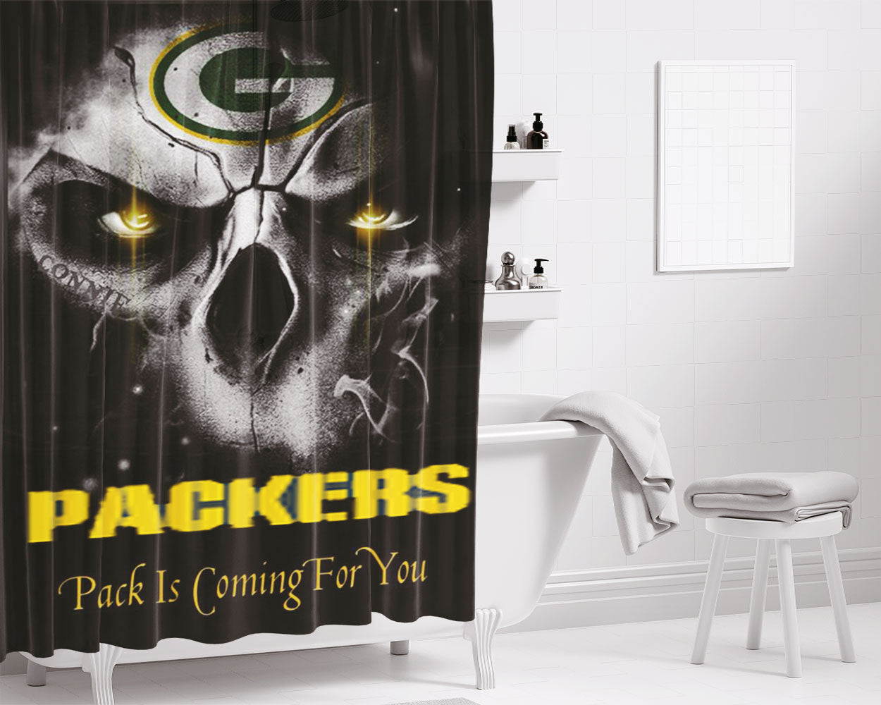 Green Bay Packers Salute To Service Bathroom Shower Curtain Fabric Waterproof | 66 X 72 Inch