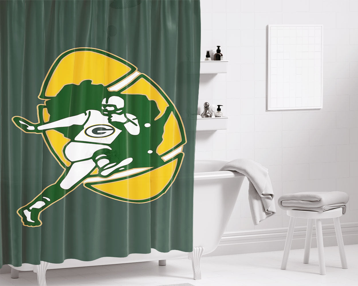 Green Bay Packers Symbol Bathroom Shower Curtain Fabric Waterproof | 66 X 72 Inch
