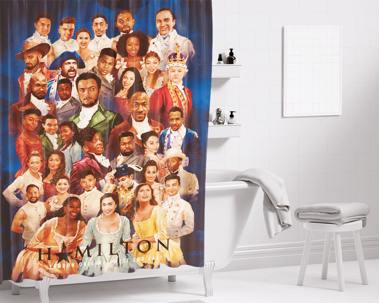 Hamilton American Musical Characters Artwork Bathroom Shower Curtain Fabric Waterproof | 66 X 72 Inch