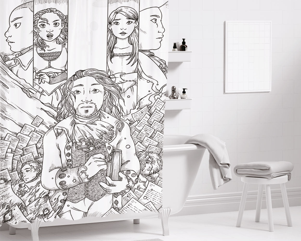 Hamilton American Musical Characters Group Bathroom Shower Curtain Fabric Waterproof | 66 X 72 Inch