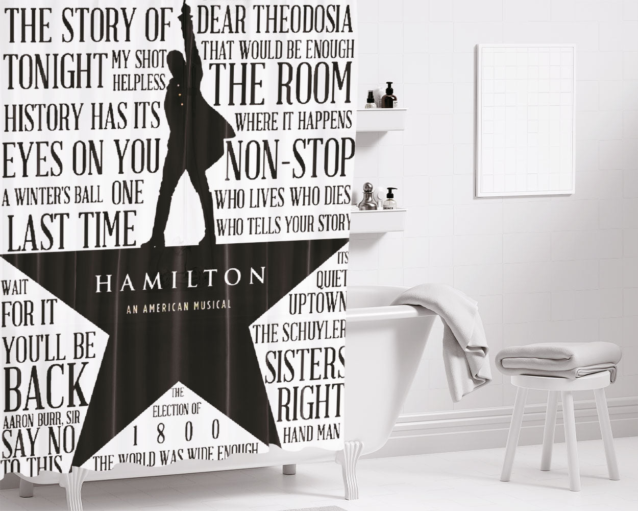 Hamilton American Musical Sketch Doodle Bathroom Shower Curtain Fabric Waterproof | 66 X 72 Inch