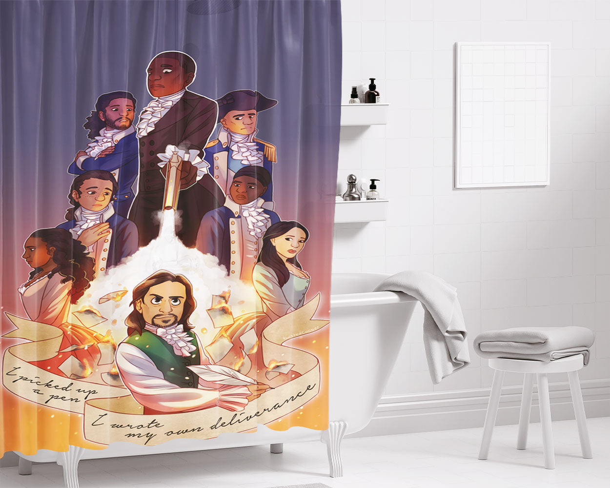 Hamilton And Eliza Kiss Musical Bathroom Shower Curtain Fabric Waterproof | 66 X 72 Inch