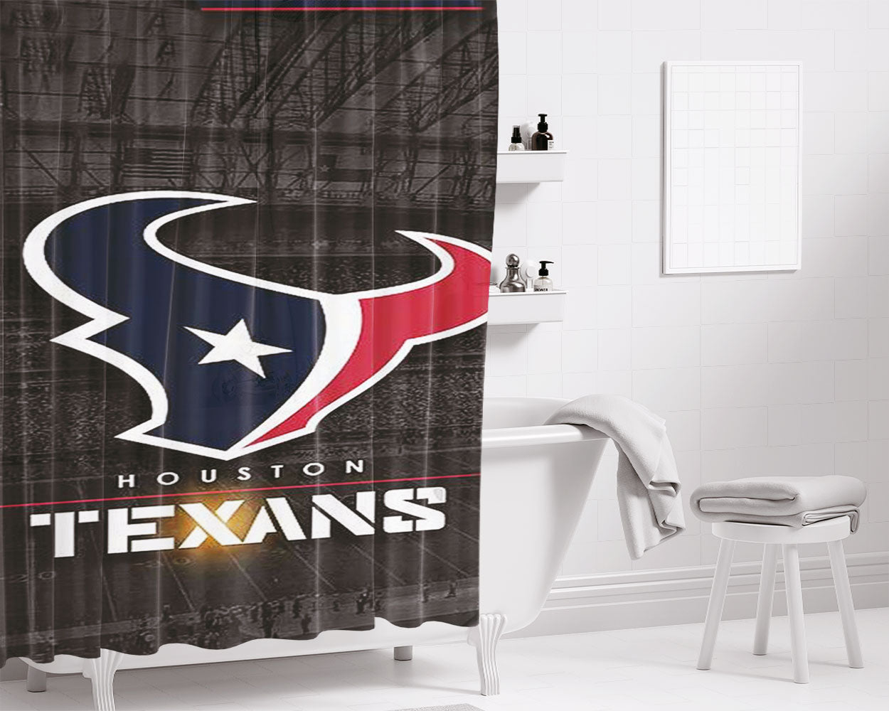 Houston Texans Christmas Sweater Bathroom Shower Curtain Fabric Waterproof | 66 X 72 Inch