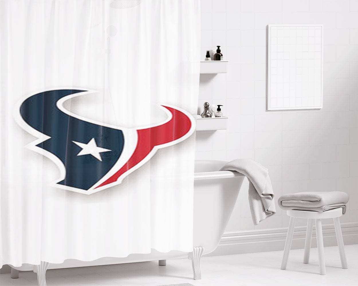 Huston Texans Logo Dark Grey Bathroom Shower Curtain Fabric Waterproof | 66 X 72 Inch
