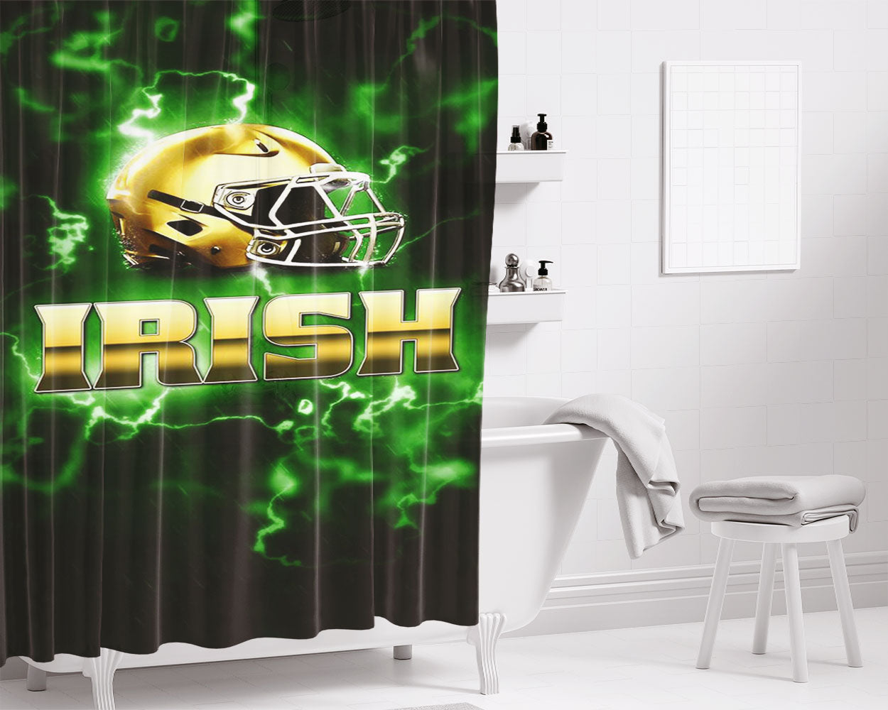 Ireland National Team Logo Dark Wood Wallpaper Bathroom Shower Curtain Fabric Waterproof | 66 X 72 Inch