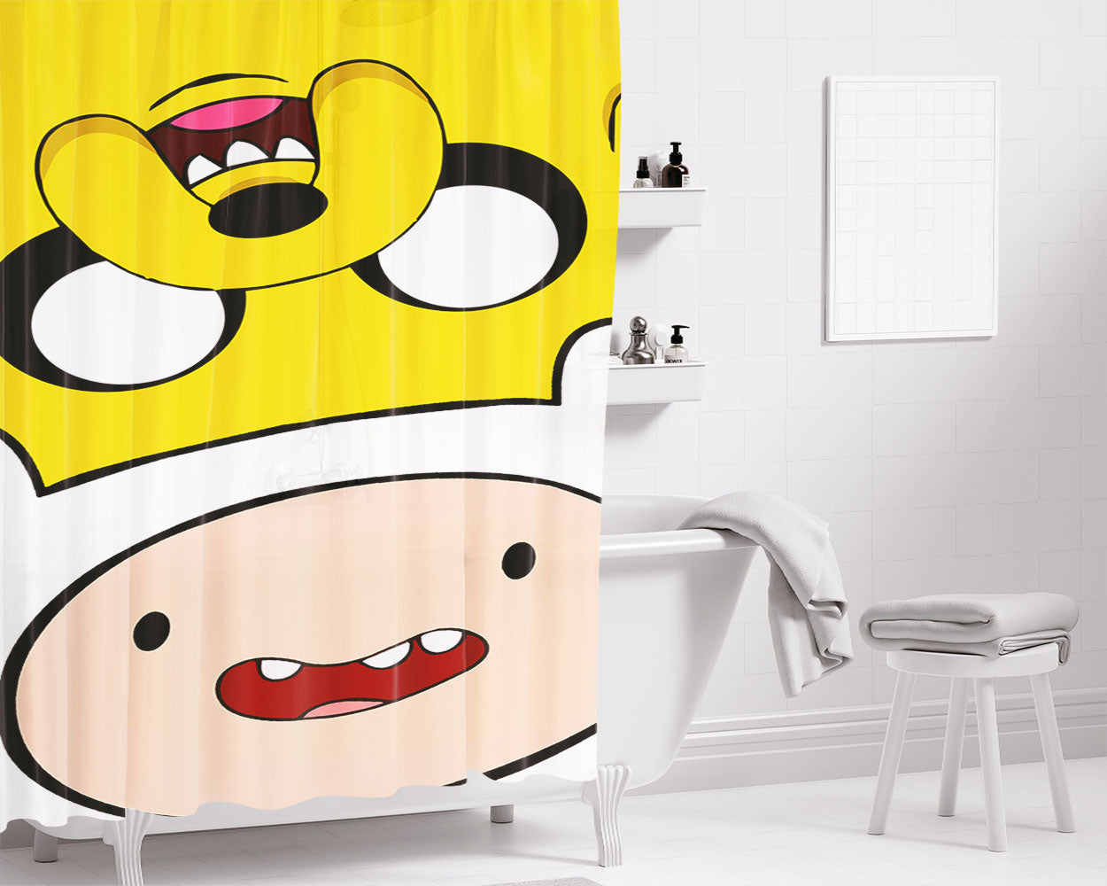 Jake And Finn Adventure Time Stained Glasses Bathroom Shower Curtain Fabric Waterproof | 66 X 72 Inch