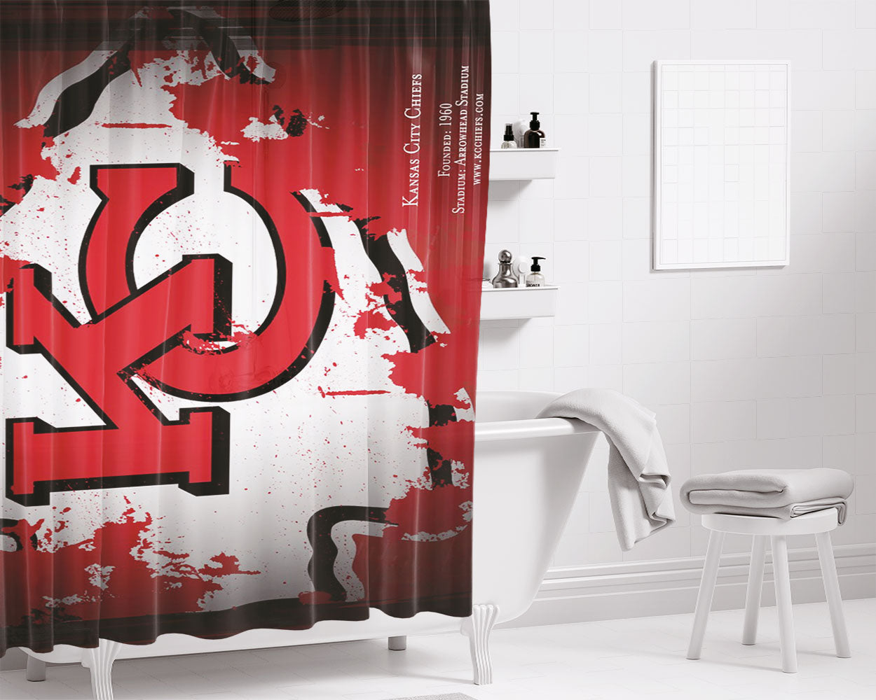 Kansas City Chiefs Symbol Bathroom Shower Curtain Fabric Waterproof | 66 X 72 Inch