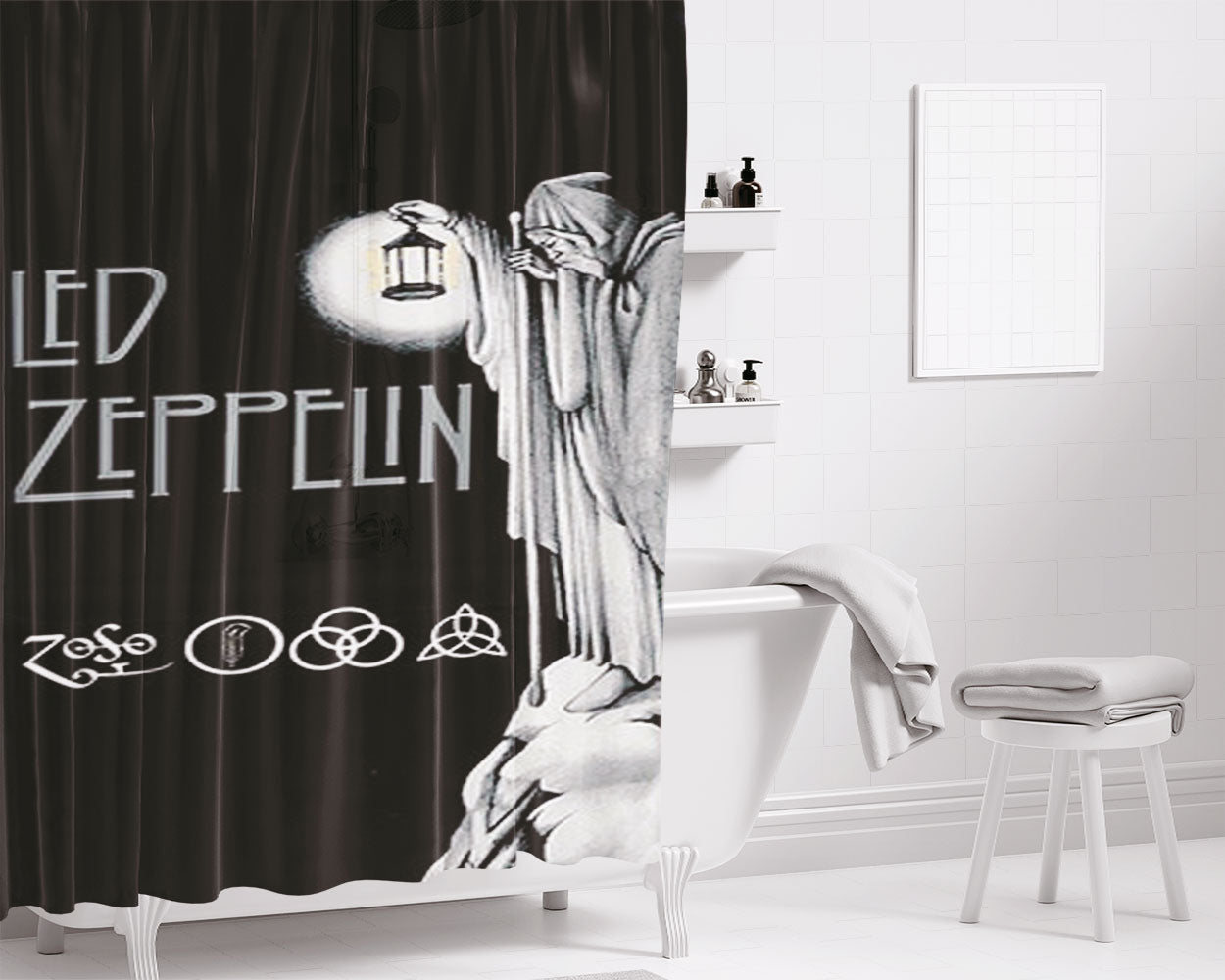 Led Zeppelin 4 Bathroom Shower Curtain Fabric Waterproof | 66 X 72 Inch