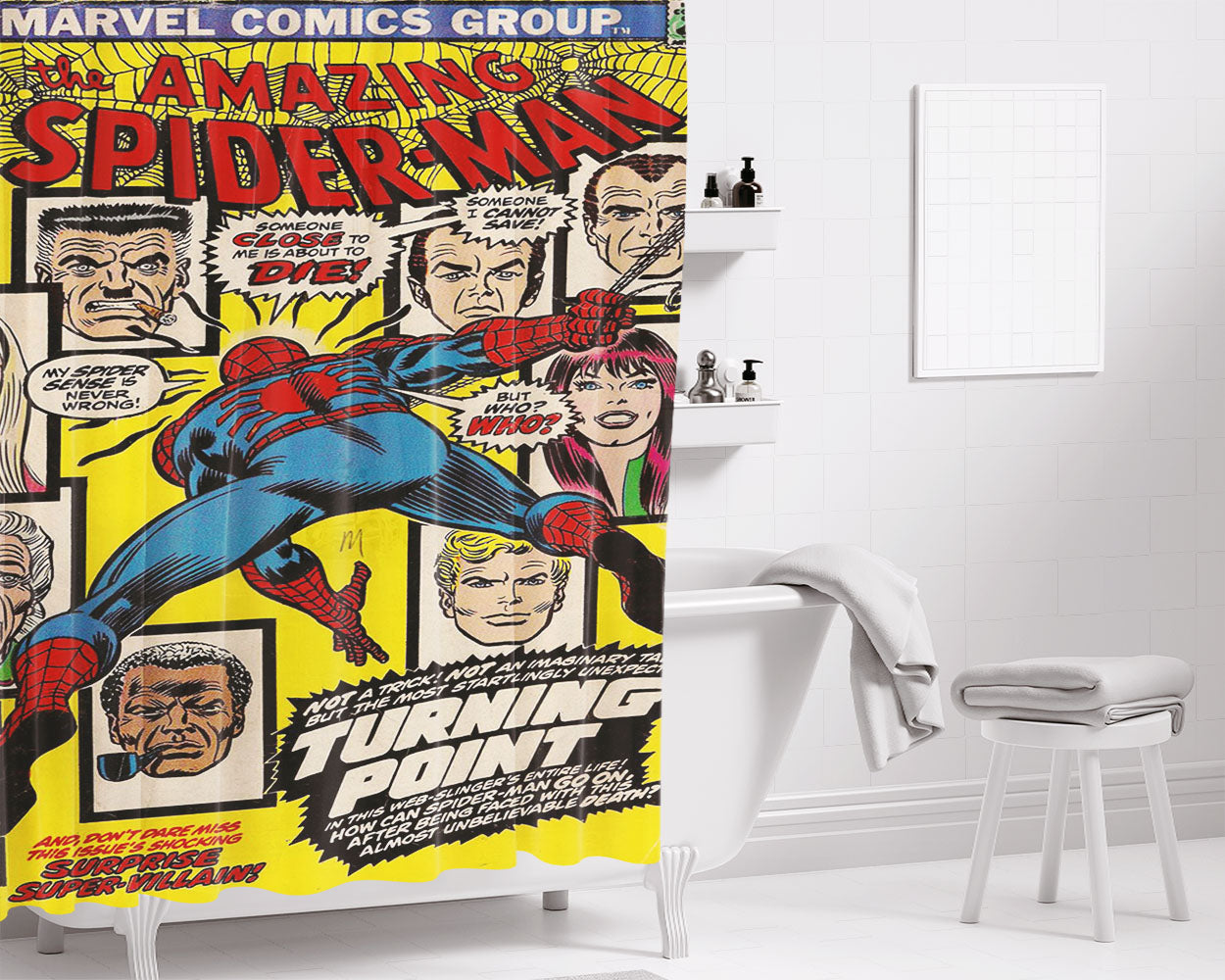Marvel Chibi Bathroom Shower Curtain Fabric Waterproof | 66 X 72 Inch