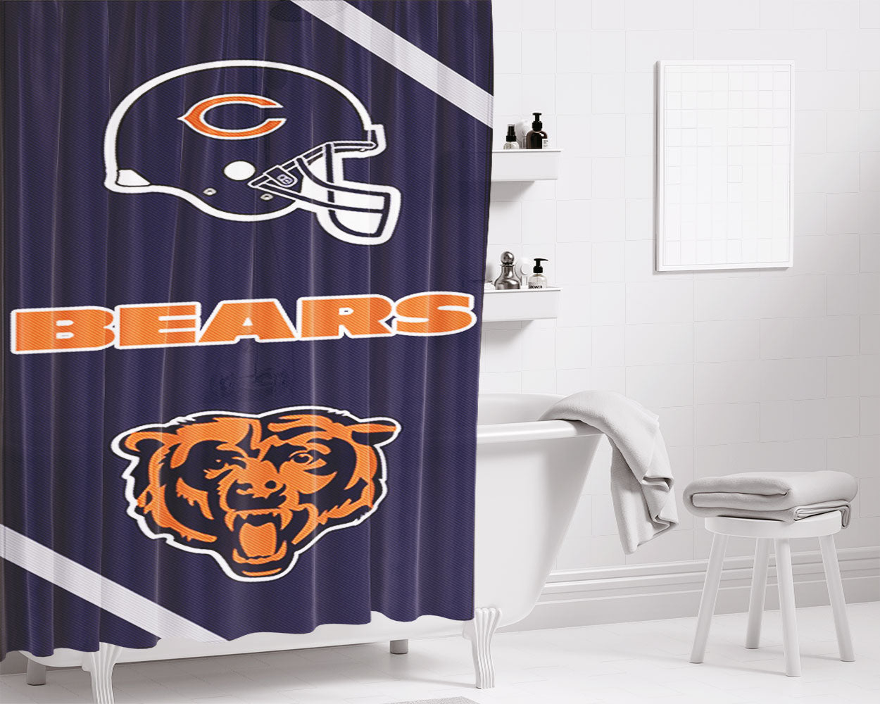 Nfl 100Th Chicago Bears Wallpapers Bathroom Shower Curtain Fabric Waterproof | 66 X 72 Inch