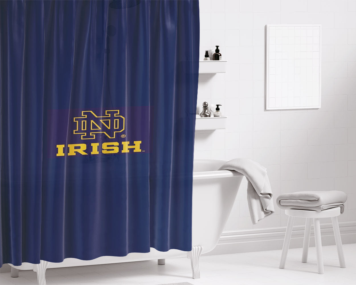 Notre Dame Fighting Irish Logo Wallpaper Bathroom Shower Curtain Fabric Waterproof | 66 X 72 Inch