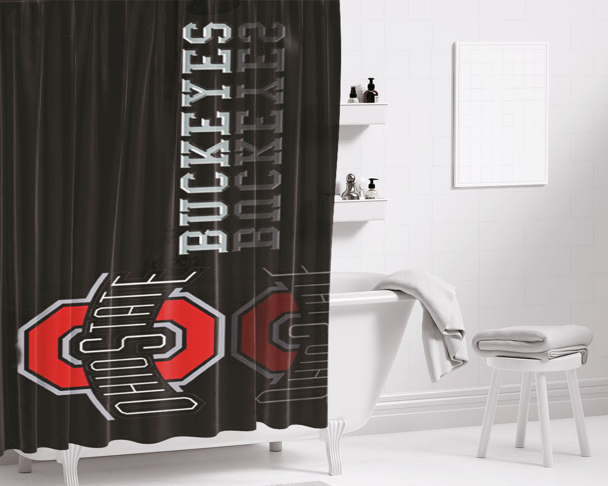 Ohio State Buckeyes Basketball Court Bathroom Shower Curtain Fabric Waterproof | 66 X 72 Inch
