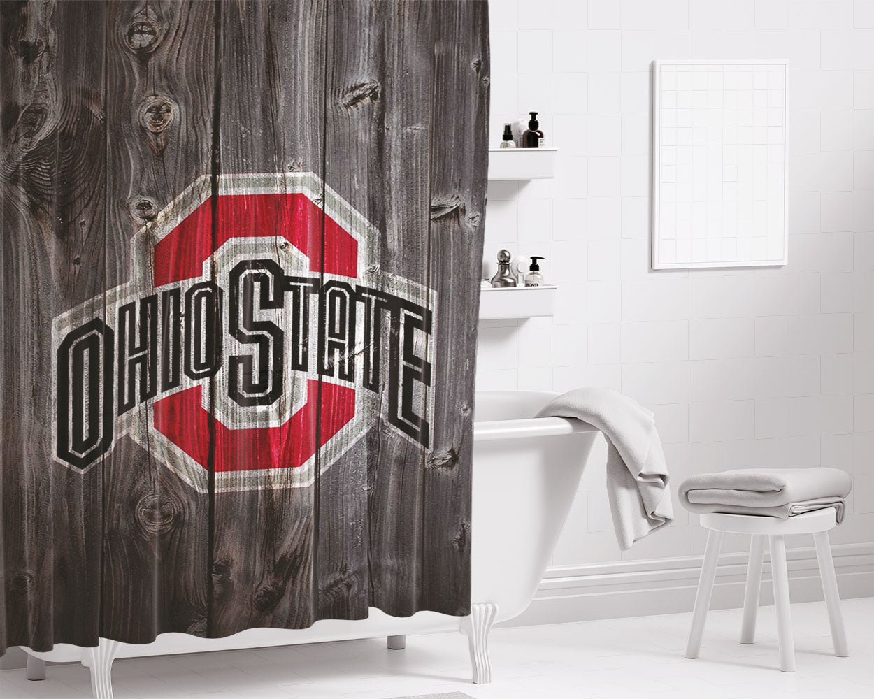 Ohio State Watch Buckeyes Fossil Mens Bathroom Shower Curtain Fabric Waterproof | 66 X 72 Inch