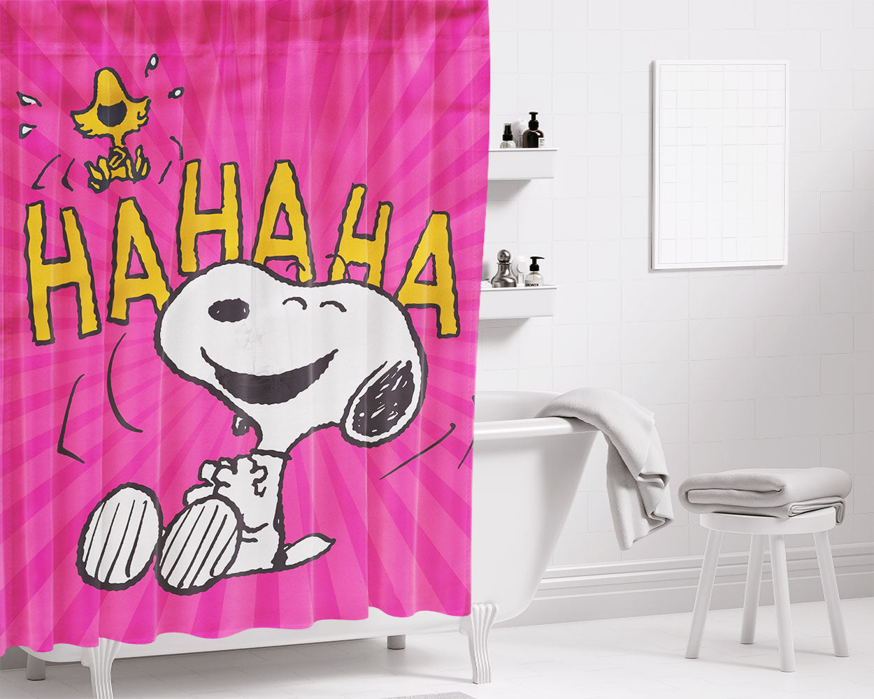 Peanuts Santa'S Little Helpers Snoopy And Woodstock Christmas Bathroom Shower Curtain Fabric Waterproof | 66 X 72 Inch