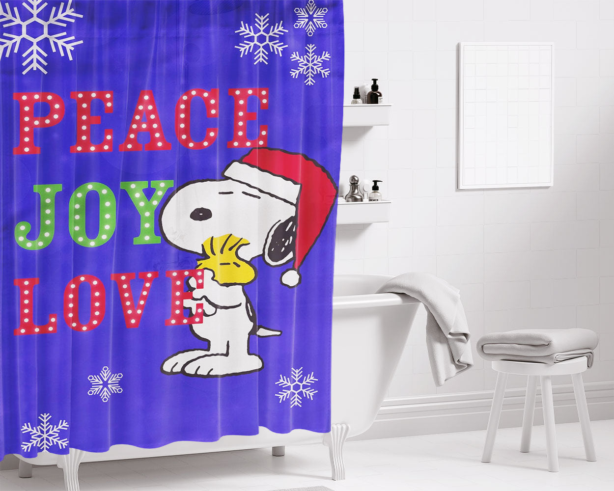 Peanuts Snoopy And Woodstock Christmas 2 Bathroom Shower Curtain Fabric Waterproof | 66 X 72 Inch