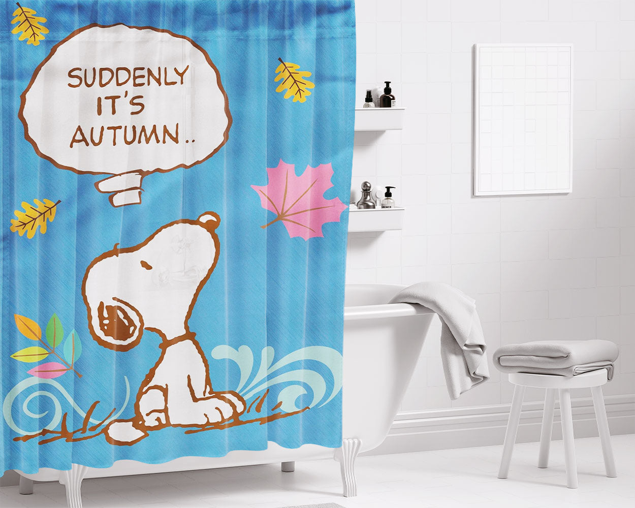 Peanuts Snoopy And Woodstock Halloween Bathroom Shower Curtain Fabric Waterproof | 66 X 72 Inch