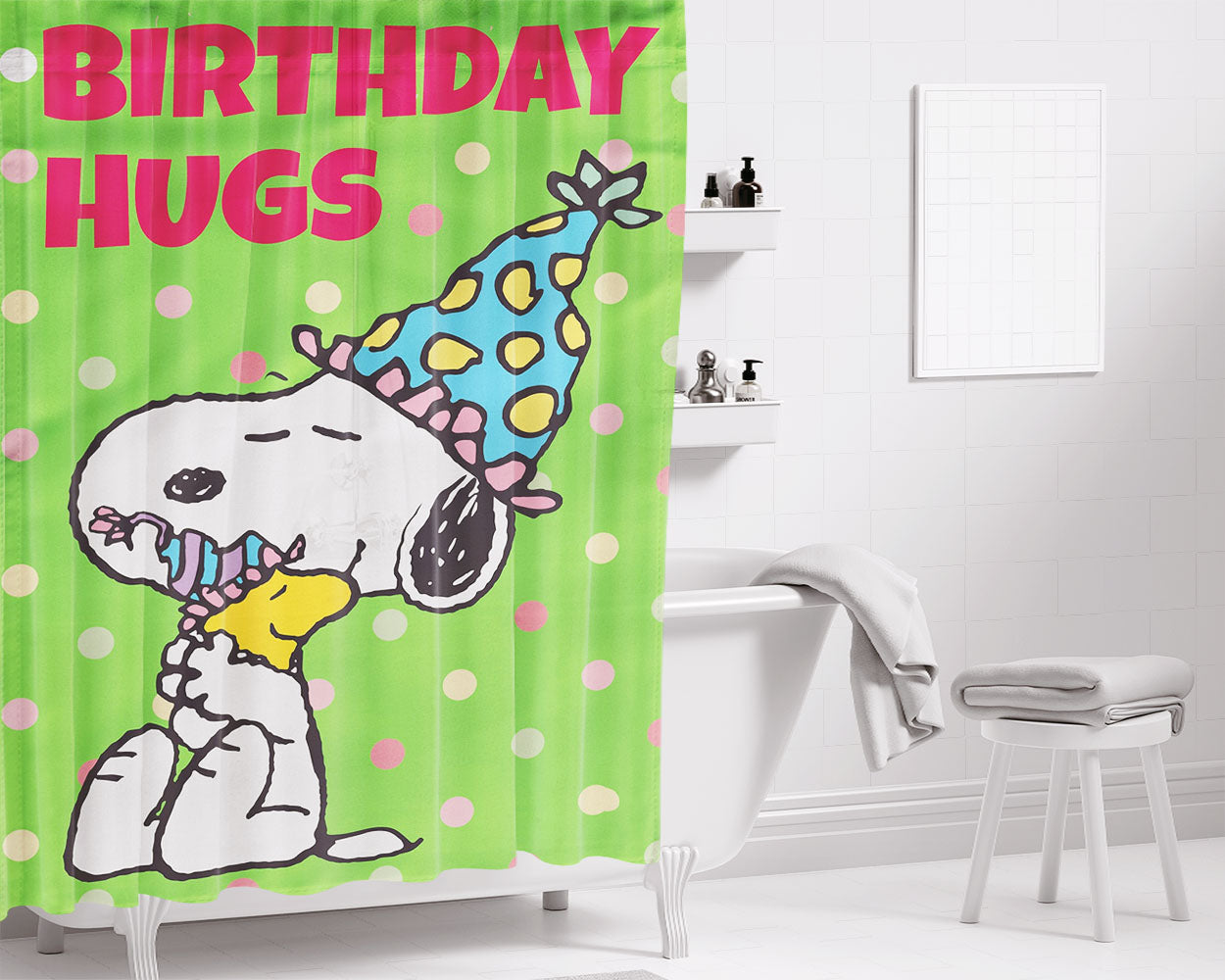 Snoopy Birthday 2 Bathroom Shower Curtain Fabric Waterproof | 66 X 72 Inch
