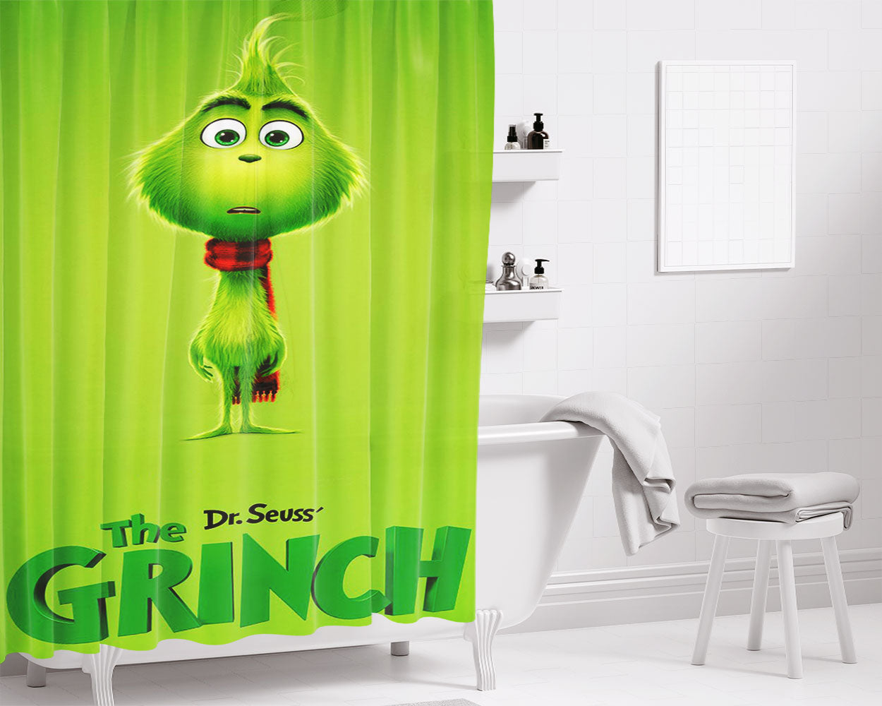 The Grinch Looking Down On Whoville Bathroom Shower Curtain Fabric Waterproof | 66 X 72 Inch