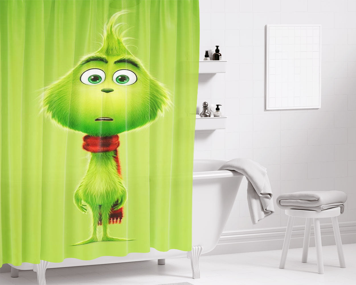 The Grinch Stole Christmas Movie Poster Bathroom Shower Curtain Fabric Waterproof | 66 X 72 Inch
