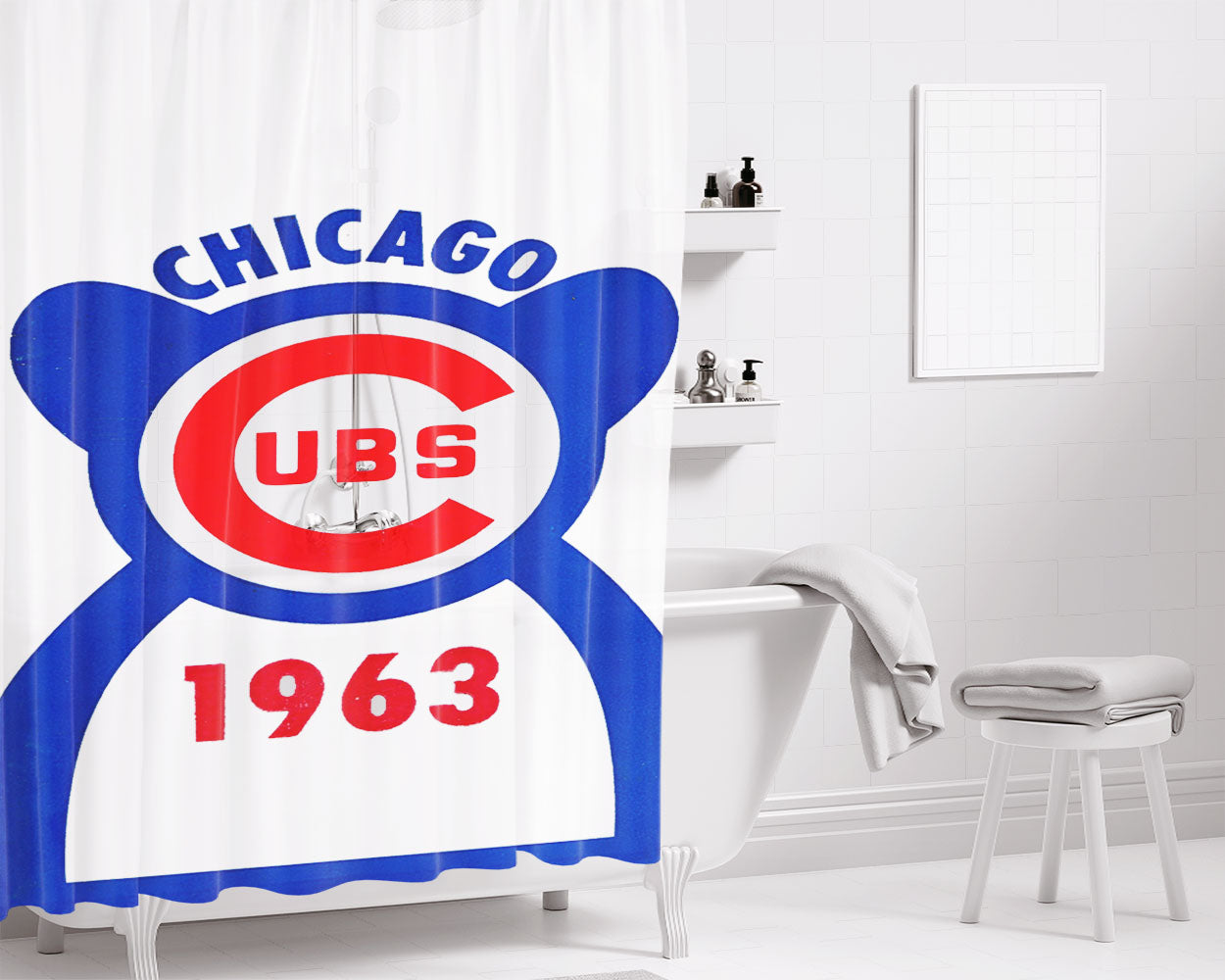 Chicago Cubs Bear Silhouette 1963 Bathroom Shower Curtain Fabric Waterproof | 66 X 72 Inch