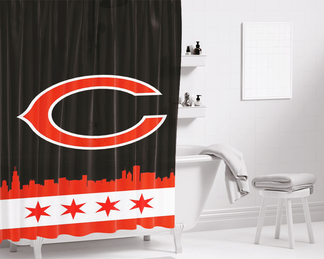 Chicago Cubs Black Bathroom Shower Curtain Fabric Waterproof | 66 X 72 Inch