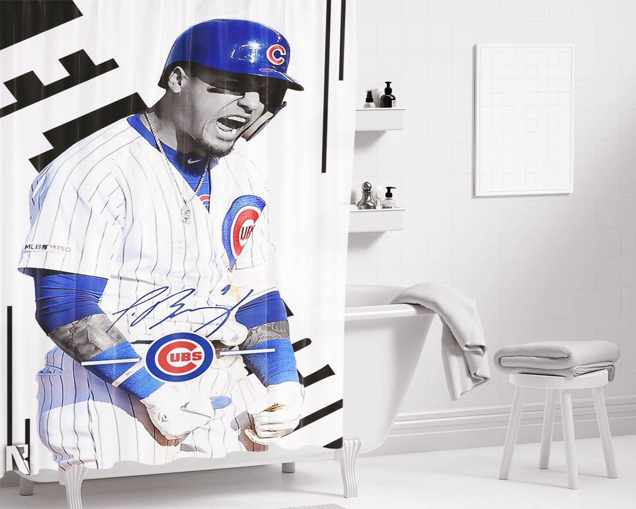 Chicago Cubs Heroes Bathroom Shower Curtain Fabric Waterproof | 66 X 72 Inch