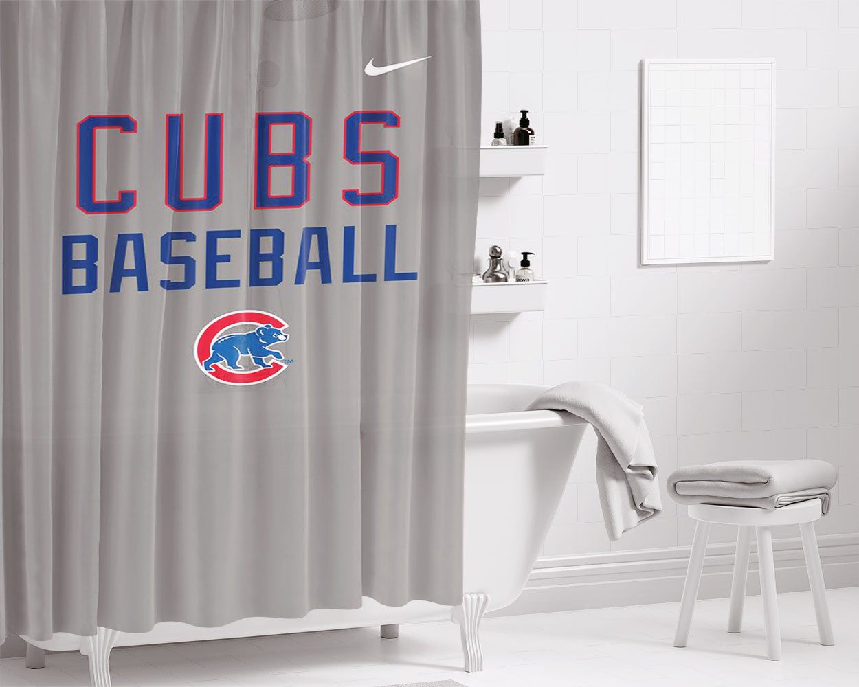 Chicago Cubs In The Grey Bathroom Shower Curtain Fabric Waterproof | 66 X 72 Inch