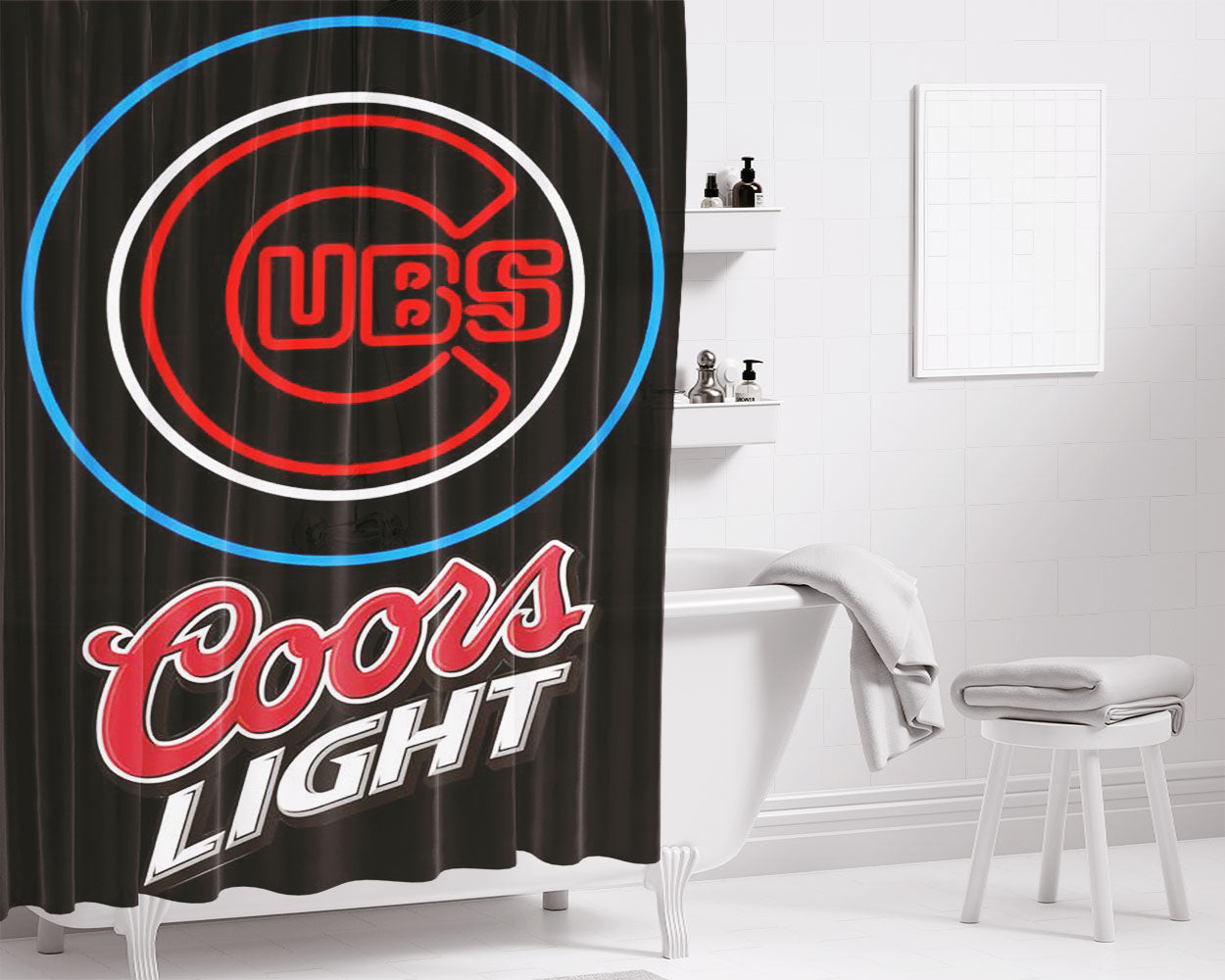 Chicago Cubs Light House Bathroom Shower Curtain Fabric Waterproof | 66 X 72 Inch
