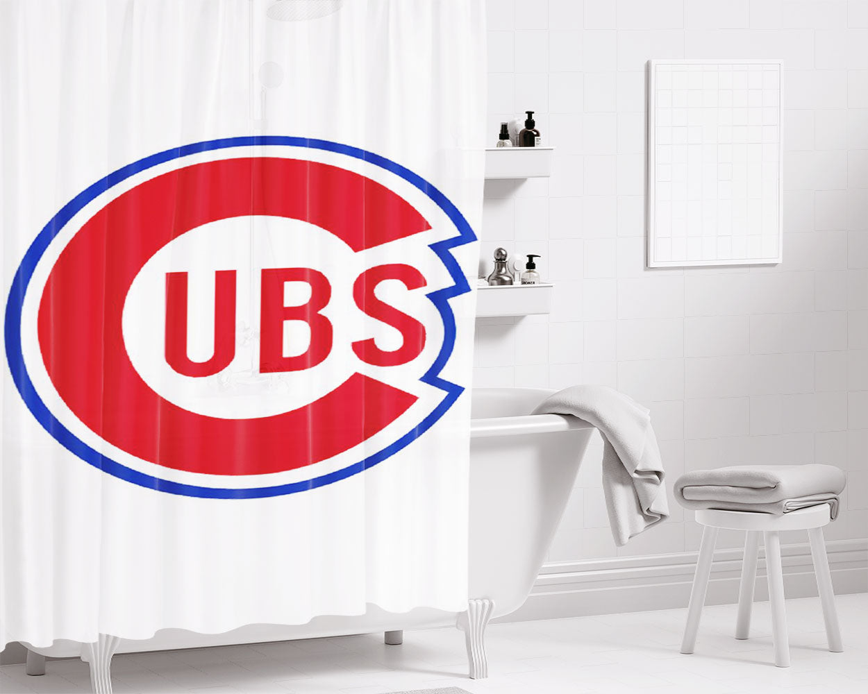 Chicago Cubs White Background Bathroom Shower Curtain Fabric Waterproof | 66 X 72 Inch