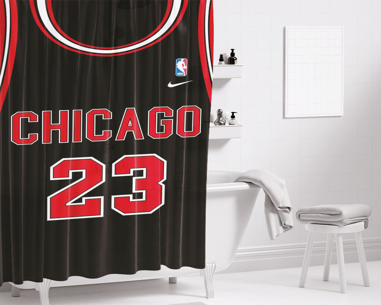 Chicago Twenty Three Jordan Shirt Style Bathroom Shower Curtain Fabric Waterproof | 66 X 72 Inch