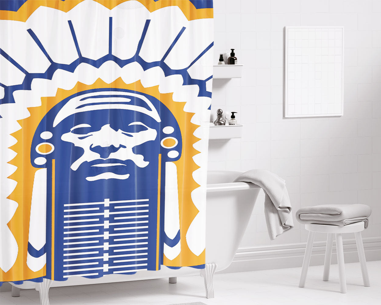Chief Illiniwek Bathroom Shower Curtain Fabric Waterproof | 66 X 72 Inch