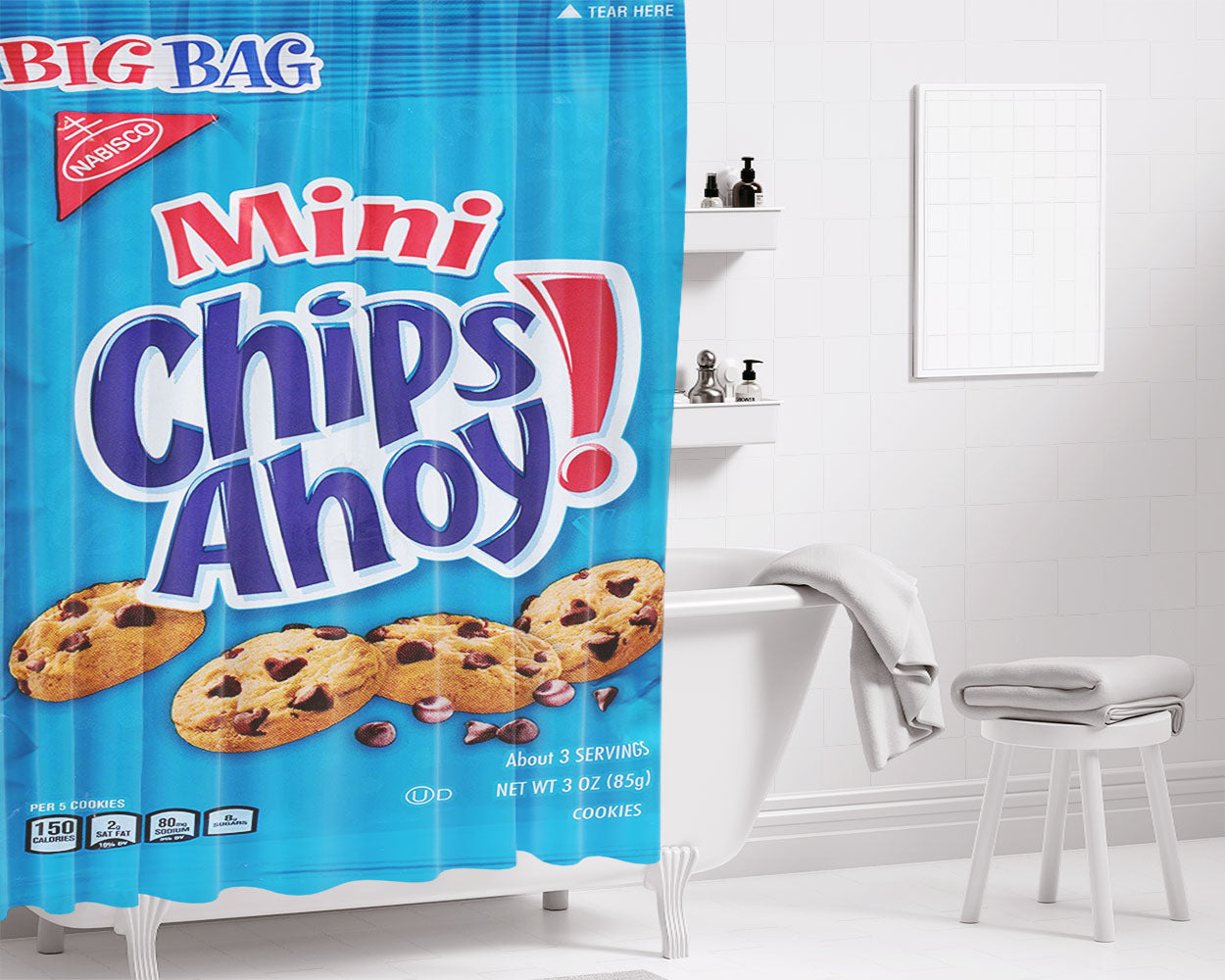Chip Ahoy Cookies Bathroom Shower Curtain Fabric Waterproof | 66 X 72 Inch