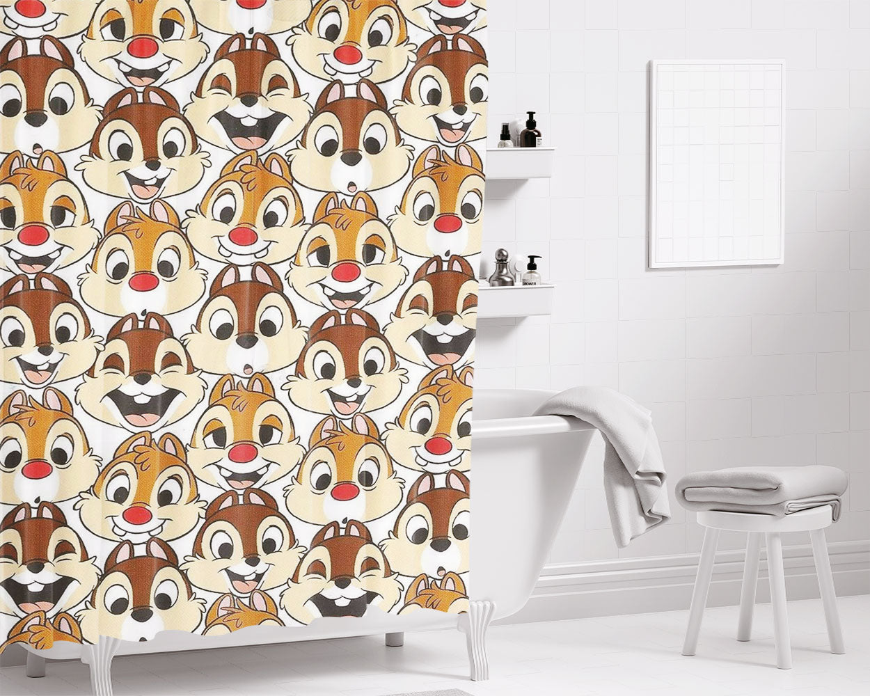 Chip And Dale Wallpapers Bathroom Shower Curtain Fabric Waterproof | 66 X 72 Inch