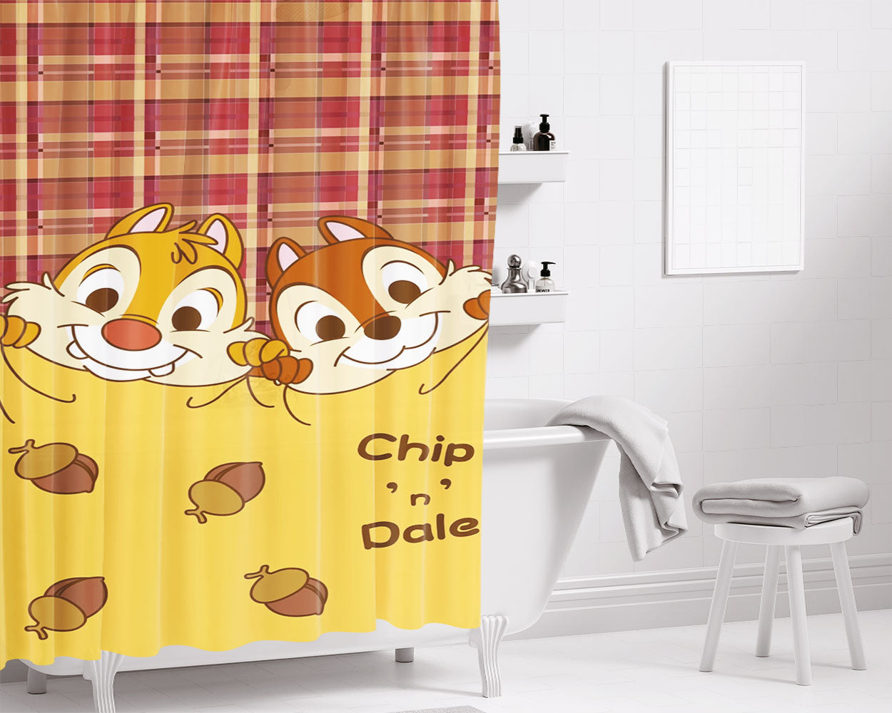 Chip N Dale Bathroom Shower Curtain Fabric Waterproof | 66 X 72 Inch