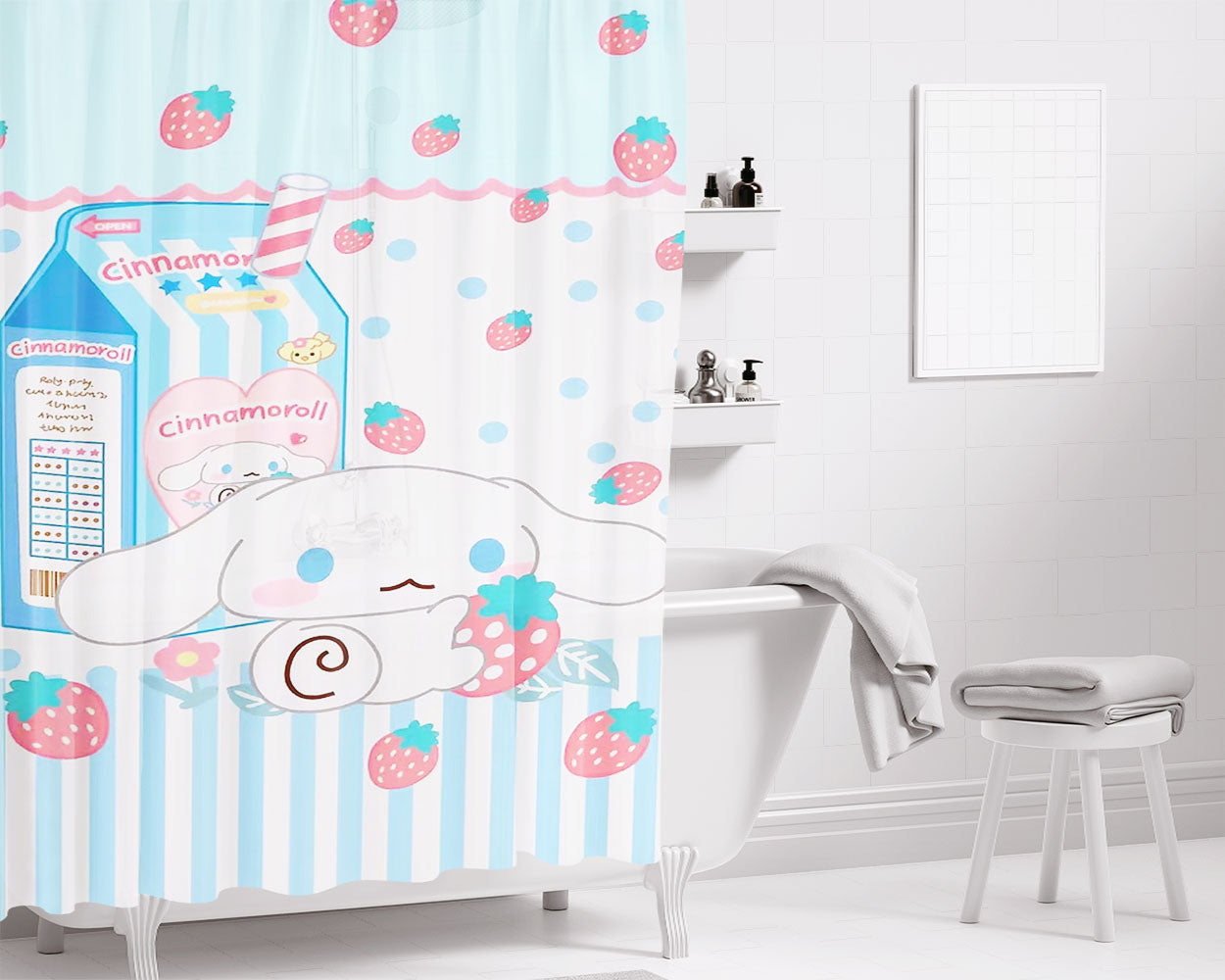 Cinnamoroll Sanrio Blue Bathroom Shower Curtain Fabric Waterproof | 66 X 72 Inch