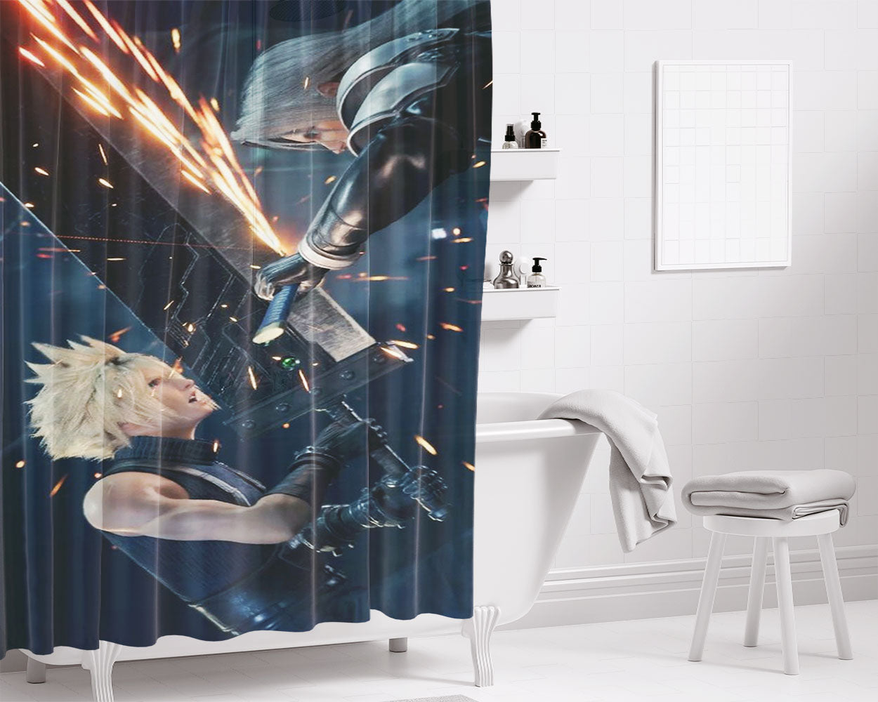Cloud Strife Vs Sephiroth Bathroom Shower Curtain Fabric Waterproof | 66 X 72 Inch