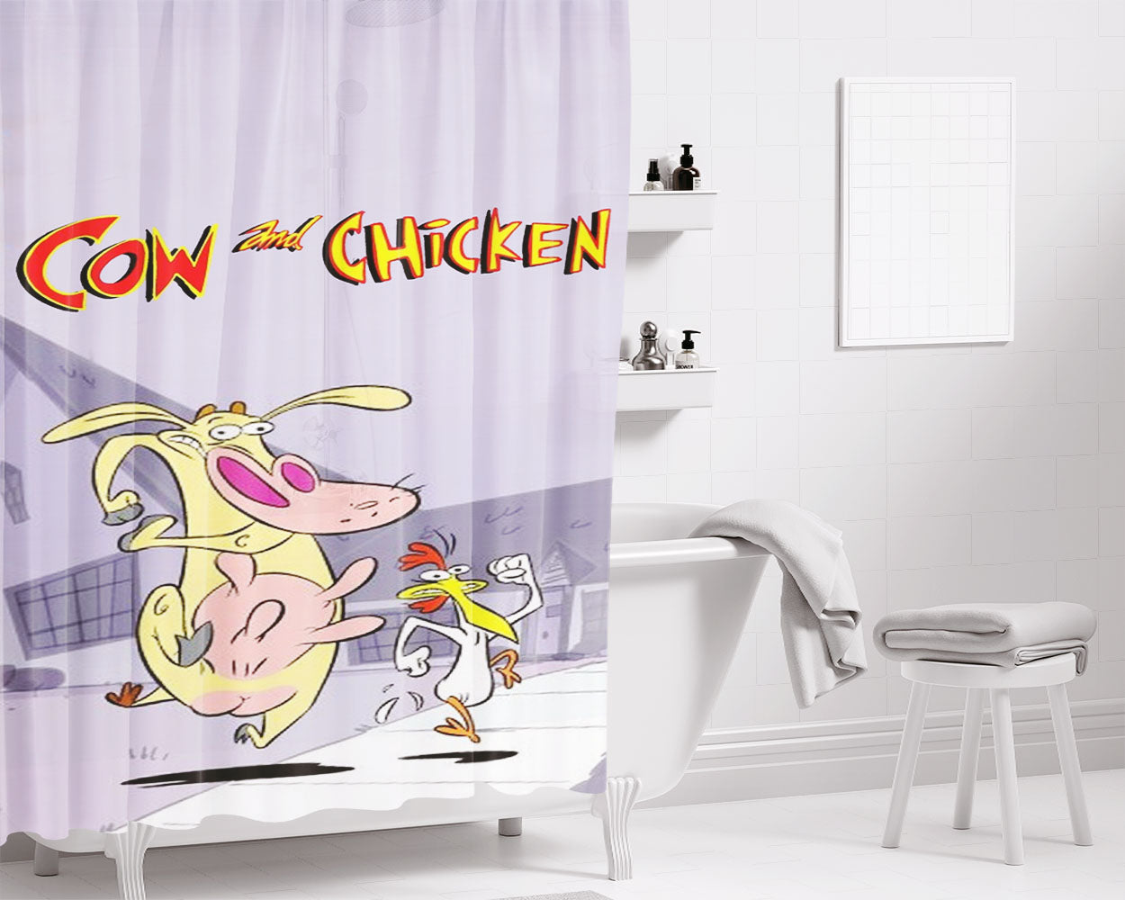Cow And Chicken Bathroom Shower Curtain Fabric Waterproof | 66 X 72 Inch