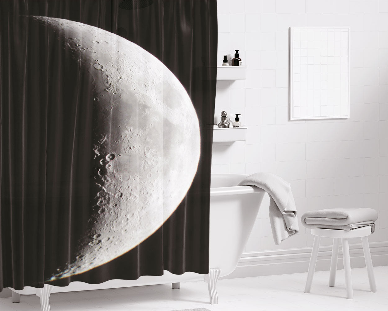 Crescent Moon Bathroom Shower Curtain Fabric Waterproof | 66 X 72 Inch