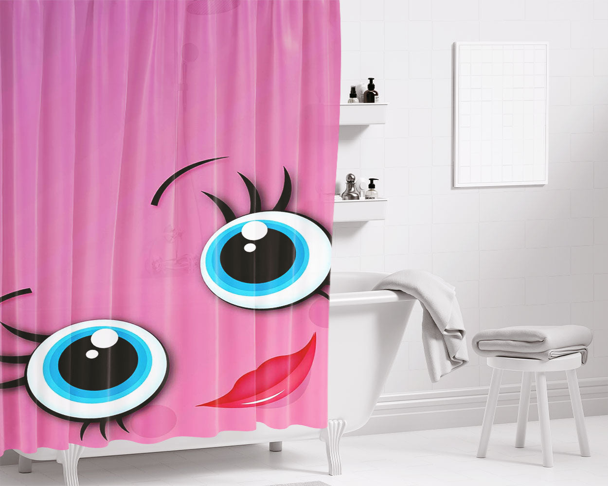 Cute Girly Character Bathroom Shower Curtain Fabric Waterproof | 66 X 72 Inch