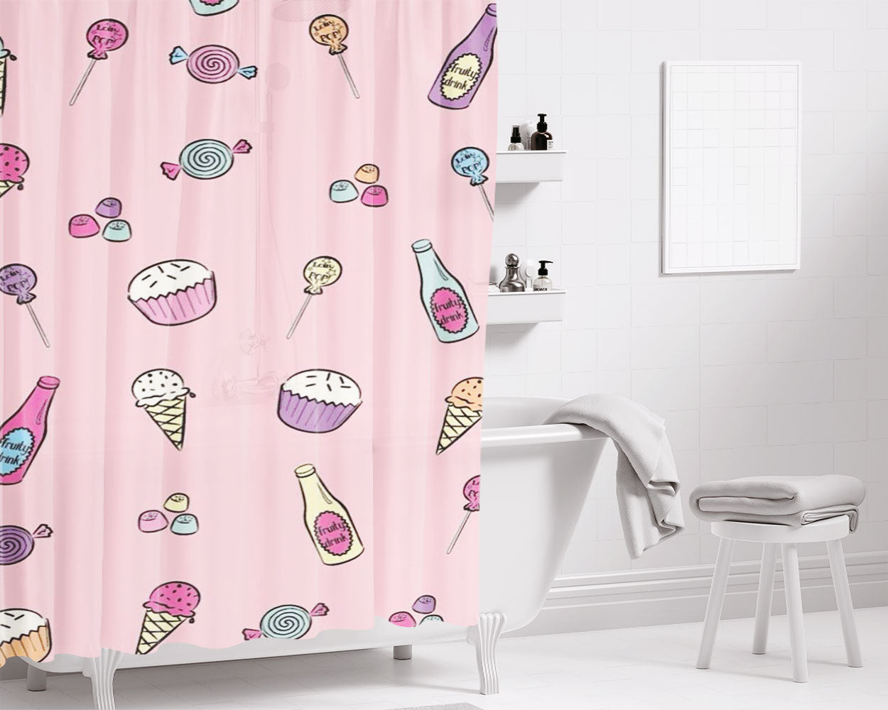 Cute Girly Bathroom Shower Curtain Fabric Waterproof | 66 X 72 Inch