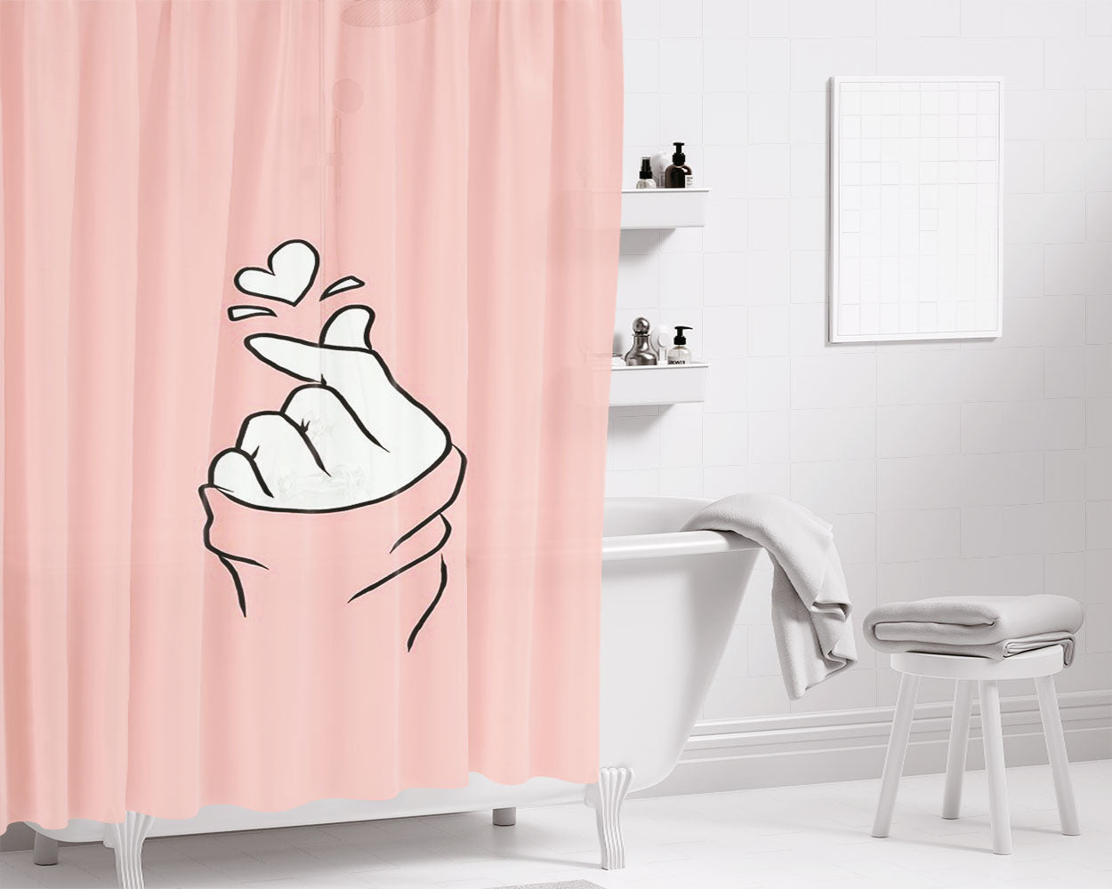 Cute Heart Bathroom Shower Curtain Fabric Waterproof | 66 X 72 Inch