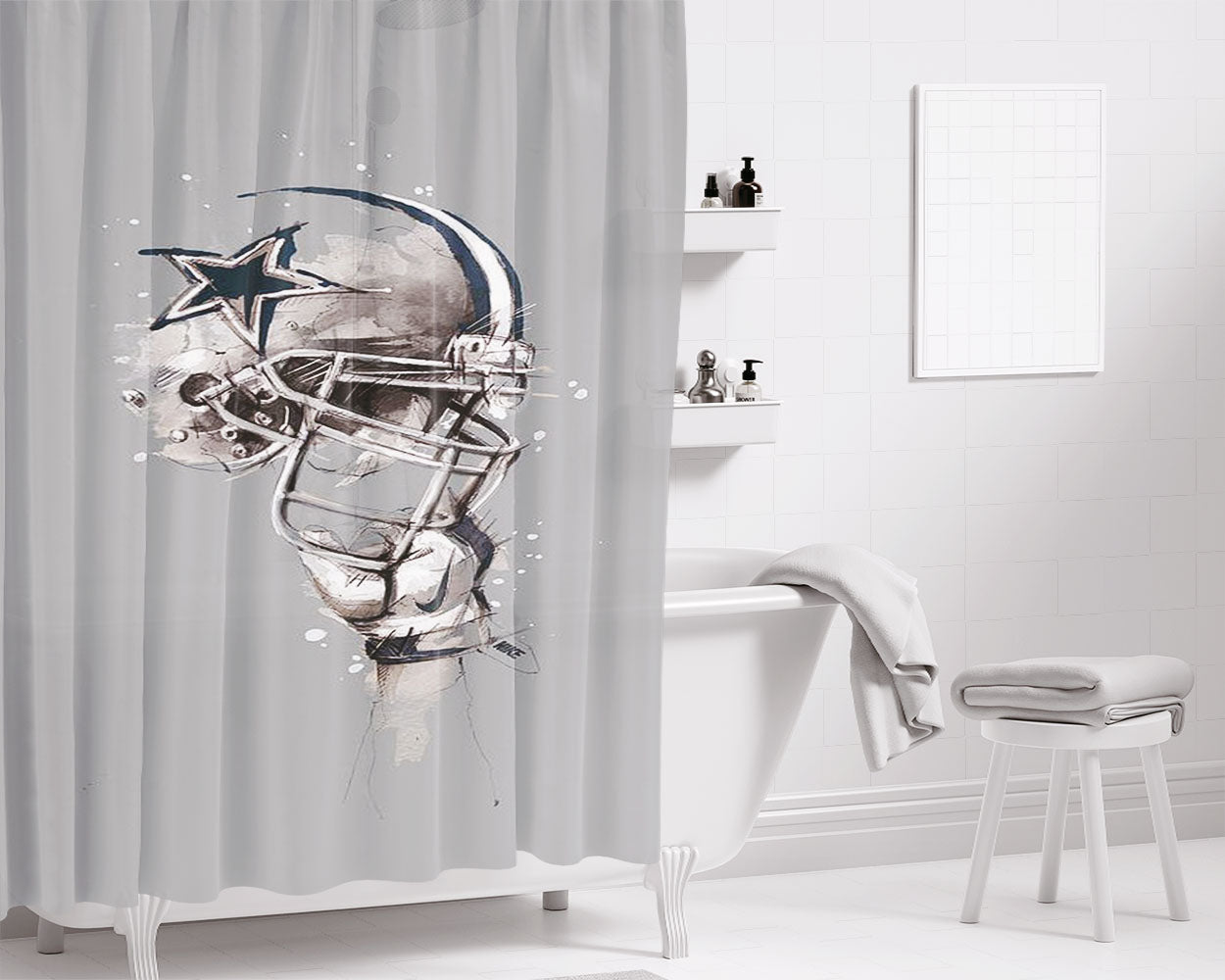 Dallas Cowboys Helmet Painting Florian Nicolle Bathroom Shower Curtain Fabric Waterproof | 66 X 72 Inch