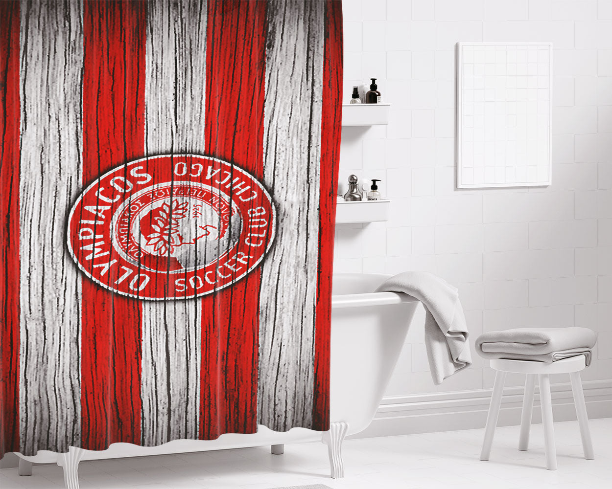 Olympiacos Logo Bathroom Shower Curtain Fabric Waterproof | 66 X 72 Inch